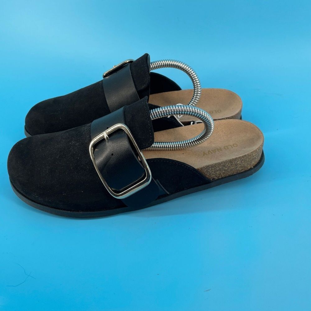 Old Navy Shoes Women's Size 7 Mule Cork Black Vegan Suede Buckle New